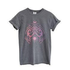 🦋 Let your style take flight with our "gradient boho butterflies" graphic tee! Featuring a mesmerizing gradient design and whimsical butterflies, this shirt is perfect for free spirits and nature lovers alike. Bohemian Pink Graphic Print T-shirt, Summer Gradient Cotton T-shirt, Bohemian Acid Wash T-shirt For Summer, Pink Bohemian Graphic T-shirt, Bohemian Pink T-shirt With Graphic Print, Oversized Shirt For Women, Whimsical Butterflies, Butterfly Graphic, Gradient Design