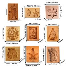 wooden stamps with different designs and sizes for christmas or new year's greetings