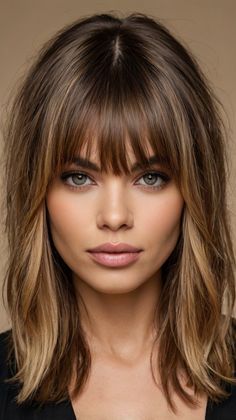 Edgy volume hairstyles medium mid length bangs for Wispy Bangs For Thick Hair, Wispy Haircuts Mid Length, Haircut With Wispy Bangs, Volume Hairstyles Medium, Bangs Volume, Hairdos With Bangs, Volume Hairstyles, Medium Length Hairdos, Fall Blonde Hair