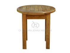 a small wooden table with an oval top and legs, made from teak wood