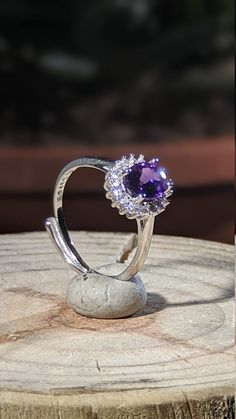 Beautiful Purple Amethyst Crystal Stone Silver Adjustable Ring Growth Strength Calmness 21b18 8mm x 5mm 1 gram Moonstone Crystal, Blue Moonstone, Milwaukee Wi, Worry Stones, Crystal Stone, Quartz Stone, Amethyst Crystal, Adjustable Ring, Purple Amethyst