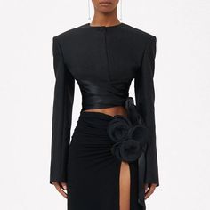 45072425779422|45072425812190|45072425844958|45072425877726 Belt Top, Tie Top, Sophisticated Style, Black Coat, Neck Designs, Modern Woman, Style Vintage, Length Sleeve, Women Long Sleeve