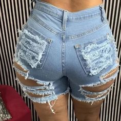 🔥 Get ready to rock your summer style with these 🔝 Summer Ripped Sexy Solid Pattern High Waist Denim Shorts for Women! 😍 Don't miss out on this hot deal for only $42.95! 💸 #summerfashion #denimshorts #highwaistshorts #womensfashion #summerstyle #rippedshorts #sexyshorts #solidpattern #trendy #musthave Knee Length Denim Shorts, Shorts Ripped, Jeans Overall, Stretch Denim Shorts, Jeans Cargo, Denim Patterns, Cardigan Sweater Dress, Maxi Robes, Blazer And Shorts