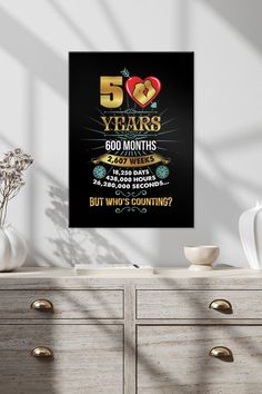 a 50th birthday poster on a dresser