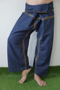 "Unisex Thai fisherman pants. One size fits all. You can wear in many occasions, casual wear, yoga wear, maternity wear, relax at home, travel etc. If you are looking for some pants that you can wear everywhere, comfortable, relax and Easy to wear. Thai fisherman pants is Answer!! Nice gift for yourself or your lover One pocket on the side for storing your items such as wallets, mobile phones, etc Approx. Measurements: One size can fits most and 1 Pockets Measurement Waist 27\" (69 cms) Length 4 Thai Fisherman Pants, Fisherman Pants, Wrap Pants, Black Pants Men, Hand Stitch, Lower Leg, Pants Wide Leg, All You Can, Maternity Wear