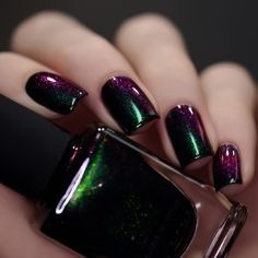 Salem - Rich Black Green Shimmer Nail Polish by ILNP Ilnp Nail Polish, Unghie Sfumate, Shimmer Nail Polish, Nail Shimmer, Green Nail, Nails Polish, Nail Polish Colors, French Nails, Nail Art Design