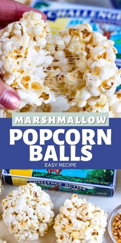 marshmallow popcorn balls with text overlay