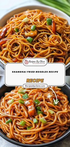 an image of a bowl of noodles with chopsticks in it and the words, shannani fried noodle recipe