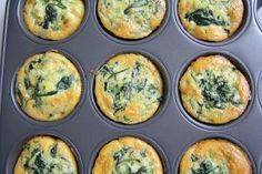 muffins with spinach and cheese in a pan