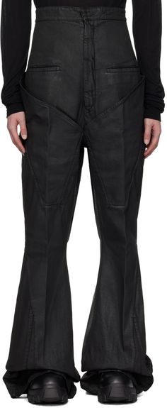 Slim-fit bootcut waxed 13 oz non-stretch denim jeans. · Layered paneled construction · High-rise · Four-pocket styling · Zip-fly Supplier color: Black wax Rick Owens Pants, Clothing Designs, Rick Owens, Bootcut Jeans, Stretch Denim, Apparel Accessories, Denim Jeans, High Rise, Wax