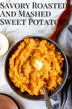 a bowl filled with mashed sweet potatoes