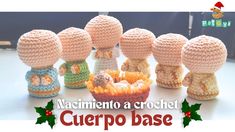 several crocheted figurines sitting next to each other