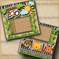 two scrapbook pages with animals on them