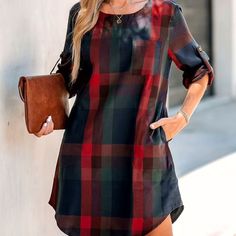 New With Tags Size Small Originally $21 Cupshe Dress, Plaid Shirt Dress, Plaid Dress Shirt, Rounded Neckline, 15 Dresses, Dress C, Cover Up Dress, Plaid Dress, Large Size Dresses