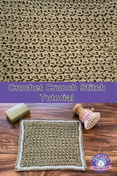 the crochet crunch stitch pattern is shown on top of a rug and next to it