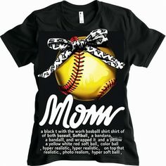 a black t - shirt with an image of a softball ball and the words mom on it