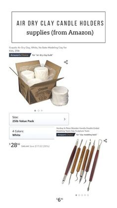 the instructions for how to use an air dry clay candle holder with supplies from amazon