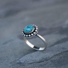 Desert Sky Turquoise Ring Round turquoise cabochon set in sterling silver, surrounded by a constellation of silver dots. Oxidized and polished to highlight the design. 8mm Turquoise. The setting is 1/2 across. I will make this ring to order in your size. Please select your size from the Sterling Silver Turquoise Ring As Birthstone, Adjustable Sterling Silver Turquoise Gemstone Ring, Turquoise Sterling Silver Ring With Bezel Setting, Adjustable Silver Turquoise Ring With Birthstone, Spiritual Turquoise Ring In Sterling Silver, Spiritual Sterling Silver Turquoise Gemstone Ring, Spiritual Sterling Silver Turquoise Ring, Southwestern Turquoise Cabochon Rings, Bohemian Jewelry With Bezel Setting In Round Shape