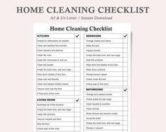 the home cleaning checklist is shown in black and white, with pink flowers on it