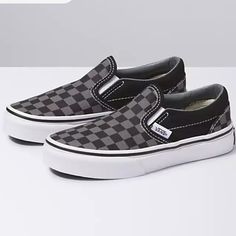 Brand New Size 2 Little Kids Black Non-slip Vans Sneakers, Checkered Vans, Vans Kids, Black Checkered, Shoes Vans, Vans Black, Vans Shoes, Black Grey, Kids Shoes