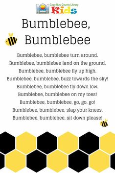 a poster with the words bumblebee, bumblebee and bees on it