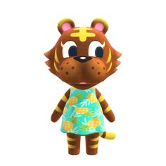 a stuffed animal is wearing a dress with pineapples on it's chest