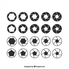 a set of circular shapes in black and white with different angles to the same point