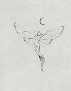 a pencil drawing of a fairy holding a crescent