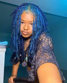 Blue Hair Tumblr, Blue Locs, Hair Tumblr, Pretty Hair Color, Dread Hairstyles, Alternative Hair