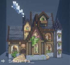 an image of a house in the middle of some sort of pixel art style with plants growing out of it