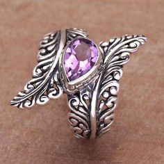 ~ 'Ferny Caress' - Amethyst and Sterling Silver Fern Cocktail Ring from Bali ~ novica.com Jewelry Facts, Amethyst Rings, Amethyst Cocktail Ring, Moonstone Engagement Ring Set, Moissanite Engagement Ring Rose Gold, Elven Jewelry, Diamond Signet Ring, Pearl Rings, Vintage Engagement Rings Unique