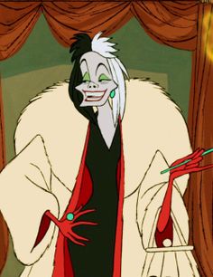 an animated image of a woman in a fur coat and holding a pair of scissors