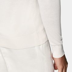 Step out in refined comfort with this soft off-white sweater; featuring a slim-tailored profile, gently ribbed cuffs and hem, and a half-zip closure that closes into a mock-neck collar. Polo Cardigan, Navy Crewneck, Black Polo Shirt, White Crewneck, Grey Crewneck, Black Polo, Black Crewneck, Pink Crewneck, White Polo