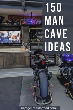 150 Man Cave Ideas for Your Garage or Basement Garage Condo Man Cave, Small Motorcycle Garage Ideas, Garage Man Cave Bar Ideas, Turning Garage Into Man Cave, Mancave Garage Ideas Modern, Garage Cave Man Ideas, 2 Car Garage Man Cave Ideas, Milwaukee Garage Ideas, Garage Man Cave Ideas Workshop