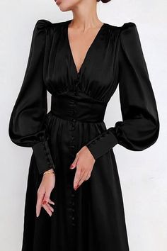 Puff Long Sleeve Dress, Vintage Long Dress, Glamour Vintage, Robes Vintage, Maxi Dress Outfit, Satin Dress Long, Womens Long Dresses, Puff Long Sleeves, Retro Mode