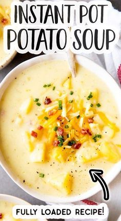 this instant pot potato soup is loaded with cheese and bacon it's ready to be eaten