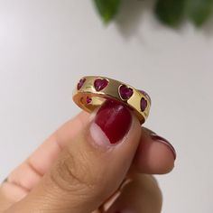 The sweetest and cutest goldfill chunky band with ruby red cz hearts. The ring is adjustable, when purchasing - please leave your ring size in the notes section and I will adjust it accordingly. Please keep in mind, the smallest size will be around 5.5 The Ring, Ruby Red, Keep In Mind, Heart Ring, Ruby, Ring Size, Portfolio, Band, Ring