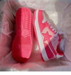 Harajuku Pink Star Casual Shoes sold by KOSMUI on Storenvy Baddie Shoes, Character Help, Fairycore Wallpaper, Shoe Pic, Harajuku Pink, Bape Shoes, Nike Star, Y2k Star, Pretty Sneakers