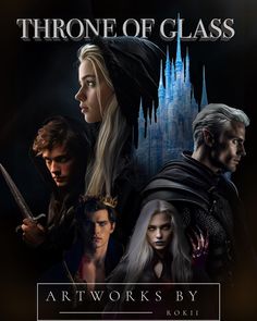 the poster for game of throne of glass shows two men and one woman standing in front of a castle