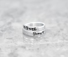 "This beautiful inspirational Faith over Fear ring is a wonderful way to remind yourself daily to have Faith. The ring band is just 3mm, so it is perfect for stacking or left alone for a minimalist statement ring. It is 1/8\" wide, and hammered for a textured look and composed of 1100 pure aluminum, are non-tarnishing and hypoallergenic. Aluminum metal is lightweight and incredibly comfortable. ♥ Your purchase will arrive in an organza bag nestled inside a lovely cotton filled gift box wrapped w Semicolon Ring, Christian Ring, Ring Name, Motivational Jewelry, Memorial Ring, Name Ring, Name Rings, Wrap Ring, Hand Stamped Jewelry