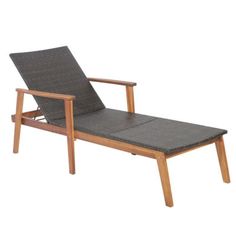 an outdoor chaise lounge chair made out of wood and wicker with armrests