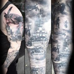 Ww2 Tattoo Ideas, Battle Tattoo, Cover Up Tattoos For Men, Navy Tattoos, Lower Arm Tattoos, Naval Battle, Patriotic Tattoos, Army Tattoos, Tattoos Mandala