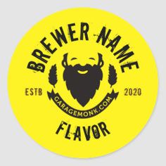 a yellow sticker with the name and image of a man's beard on it