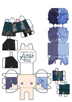 an origami paper doll with blue hair