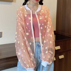 Color: Pink, Size: One Size Summer Outerwear, Estilo Madison Beer, Summer Jacket, Kawaii Clothes, Casual Jacket, Long Sleeve Casual, Aesthetic Clothes, Pretty Outfits, Sunscreen