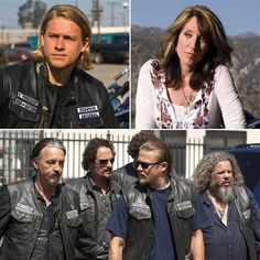 the cast of sons of anarchy and sons of anarchy in their black leather vests