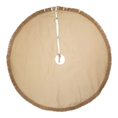 a round bed cover with fringe trim around the edges on a white background for use as a decorative piece