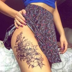 Pinterest: Nuggwifee☽ ☼☾ Tattoo Planets, Tattoos For Women On Thigh, Floral Thigh Tattoos, Flower Thigh Tattoos, Sanskrit Tattoo, Thigh Tattoo Designs, Beautiful Flower Tattoos, Floral Tattoo Design, Thigh Tattoos Women