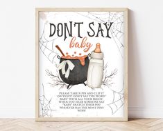 a poster with the words don't say baby on it and an image of a bottle