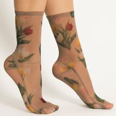 Darner Caramel Tulips Floral Mesh Socks Mesh Socks, Different Skin Tones, Blue Tulips, Velvet Coat, Tulip Design, Socks And Tights, Sample Sale, Designer Socks, Summer Reading